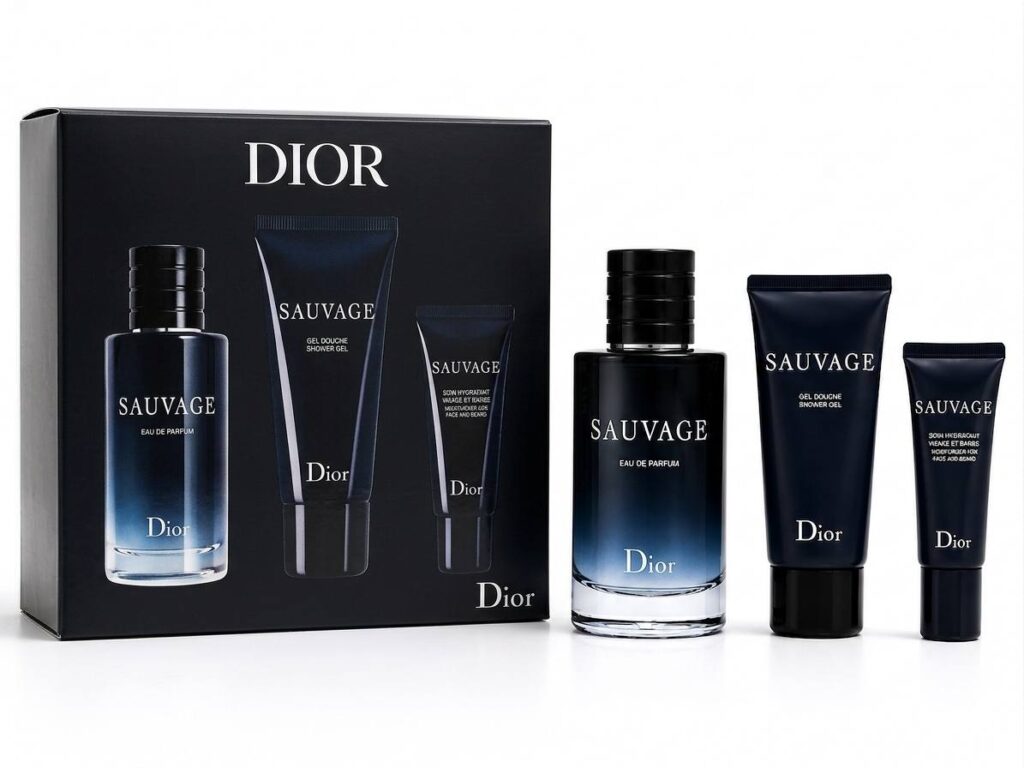 Coffret Dior-Sauvage-Eau de Parfum-60ml + Gel Douche-50ml + Soin hydratant-20ml (3 pièces)