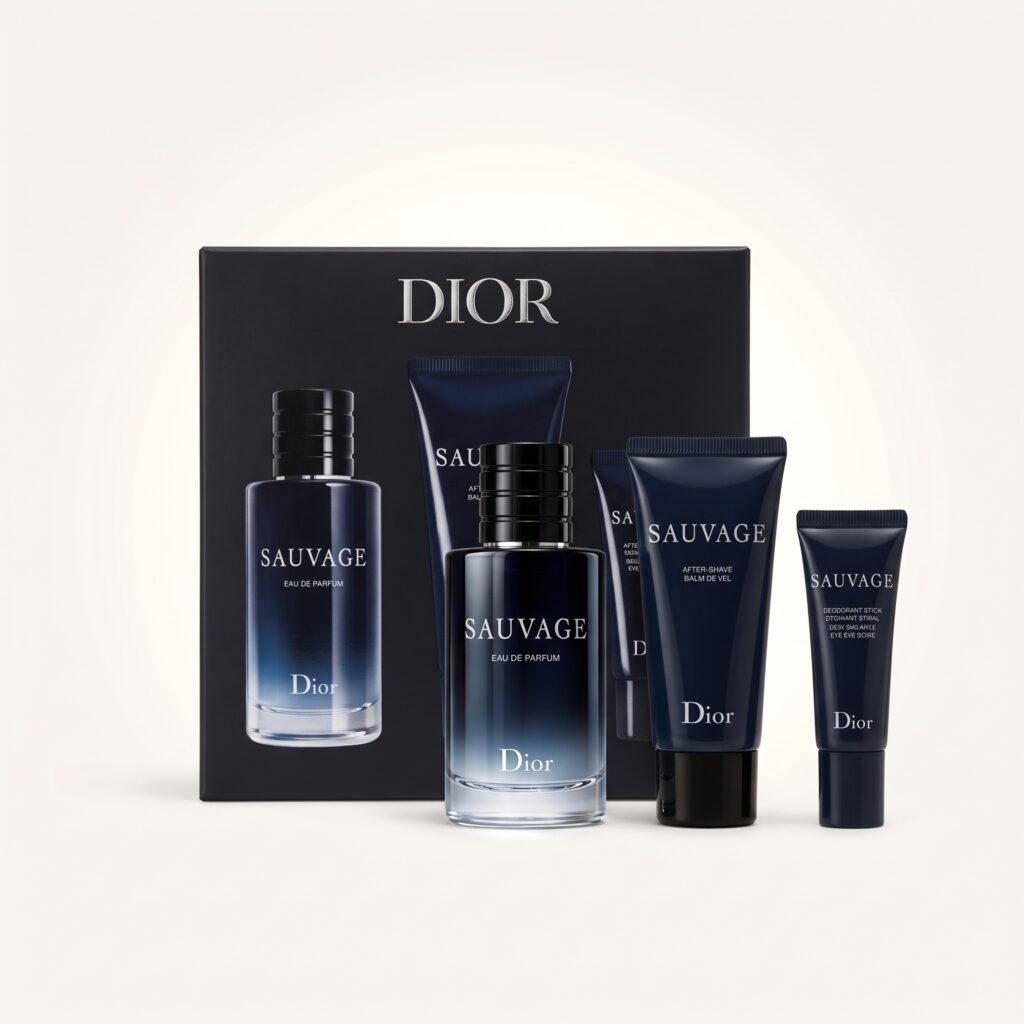 Coffret Dior-Sauvage-Eau de Parfum-60ml + Gel Douche-50ml + Soin hydratant-20ml (3 pièces)