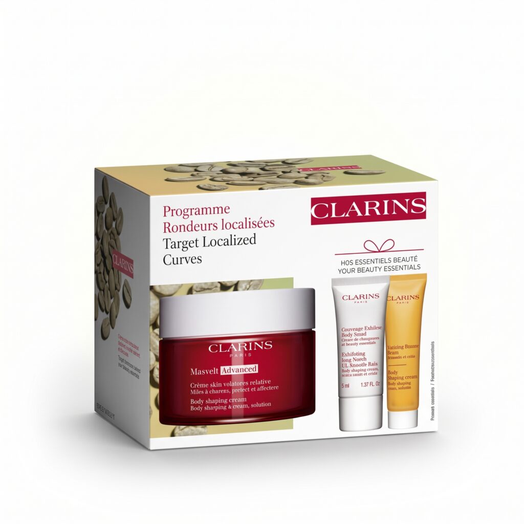 Coffret Clarins-Crème Anti-Rondeurs Rebelles-200ml + Gommage Exfoliant-30ml + Bain aux Plantes “Tonic“ Corps-30ml (3 pièces)