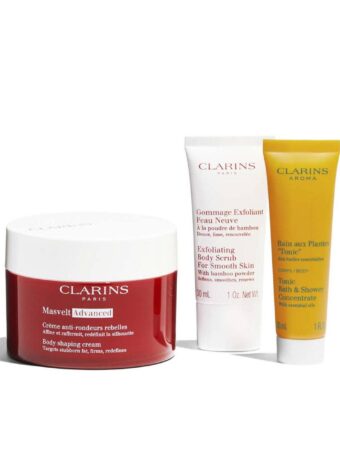 Coffret Clarins-Crème Anti-Rondeurs Rebelles-200ml + Gommage Exfoliant-30ml + Bain aux Plantes “Tonic“ Corps-30ml (3 pièces)