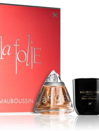 Coffret Mauboussin-Á la Folie-Eau de Parfum-100ml + Gel Douche-100ml + Lait Corporel-100ml + Bougie Parfumée-110g (4 pièces)